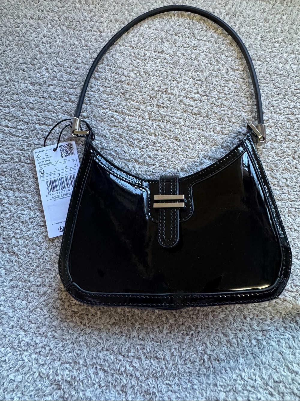 Mango Black Patent Mini Shoulder Bag